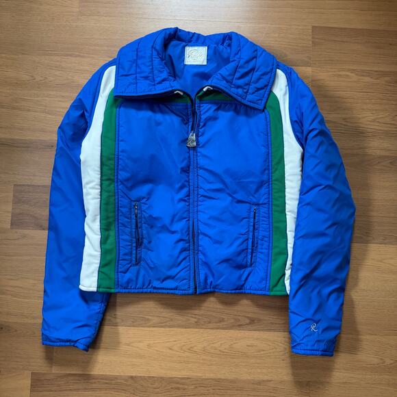 Roffe Jackets & Blazers - Women's Vintage 80's Roffe Blue Green Moto Crop Ski Puffer Jacket Sz Small VTG